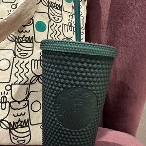Starbucks Textured Dark Green Tumbler with Straw
